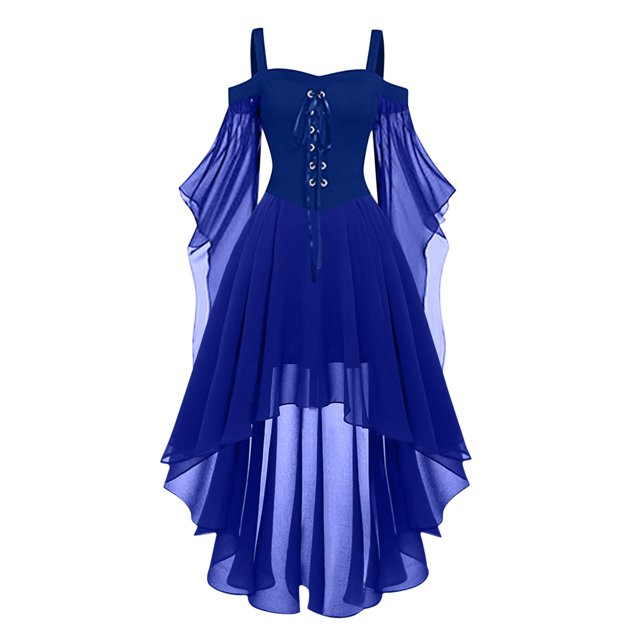 Robes Style Gothique pour Femmes Grande Taille Mode Robe Midi Corset Manches Longues Évasées Chiffon Fête Élégante