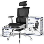 Nouhaus Rewind chaise de bureau ergonomique avec repose-pieds et support Lombar. Chaise d'ordinateur pivotante, Chaises de bureau à roulettes avec roues, Chaise de travail Mesh High Back, Chaise confortable de bureau (noir)