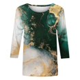 thumbnail image 5 of FAIWAD Femmes Bloc de Couleur 3/4 Chemises Col Rond Blouses Décontractées Élégantes Grande Taille Tunique de Sortie, 5 of 5