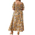 thumbnail image 3 of GRACE & GRANDEUR Robe Maxi Bohème à Fleurs pour Femme Grande Taille, Manches Courtes, Encolure Carrée, Smockée, 2X Jaune, 3 of 6