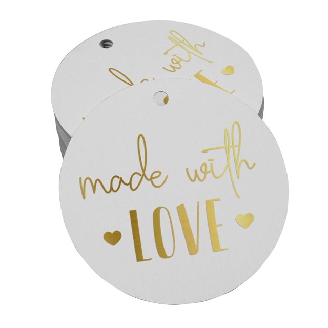 Inkdotpot Made With Love Text Bottle Tag Real Gold Foil Favor Hang Tags Pack Of 50