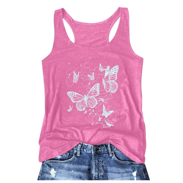 GDREDA Débardeurs Style T-Shirt Femmes Décontracté Mode Imprimé Floral Col Rond Sans Manches Gilet Haut Débardeurs et Camisoles pour Femmes Rose,TG