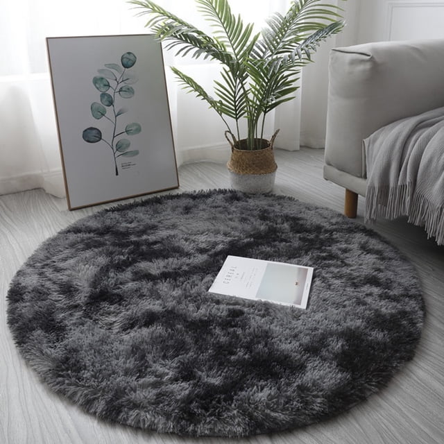 Luckyn 1.4*1.4 FT Soft Round Area Rug,Anti-Skid Living Room Bedroom Carpet Fluffy Mat,Dark Gray
