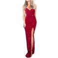 thumbnail image 1 of Gspmoly Robes Grande Taille pour Femmes aux Formes, Robe pour Femme Robe de Soirée Aguichant Fendue Col en V à Paillettes Mode Sans Manches Été Robes Formelles pour Femme jusqu'à 70 % de Rabais, 1 of 4