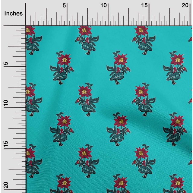 oneOone Silk Tabby Fabric Leaves & Floral Block Fabric Prints By Yard 42 Inch Wide