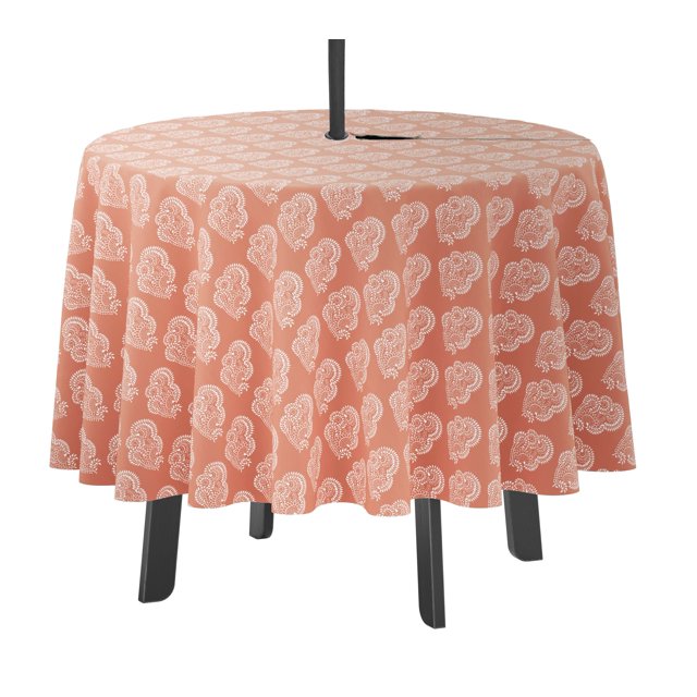 Vargottam Indoor/OutdoorRoundTablecloth 58 InchTablecloth with Umbrella Hole & Zip- Waterproof TableCloth TableCovers for Backyard Table -Dark Peach