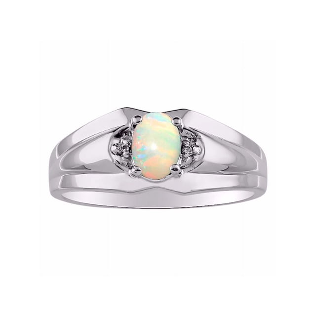 RYLOS Mens Rings Sterling Silver Classic Design 7X5MM Oval Gemstone & Diamond Opal October Birthstone Ring Size 12