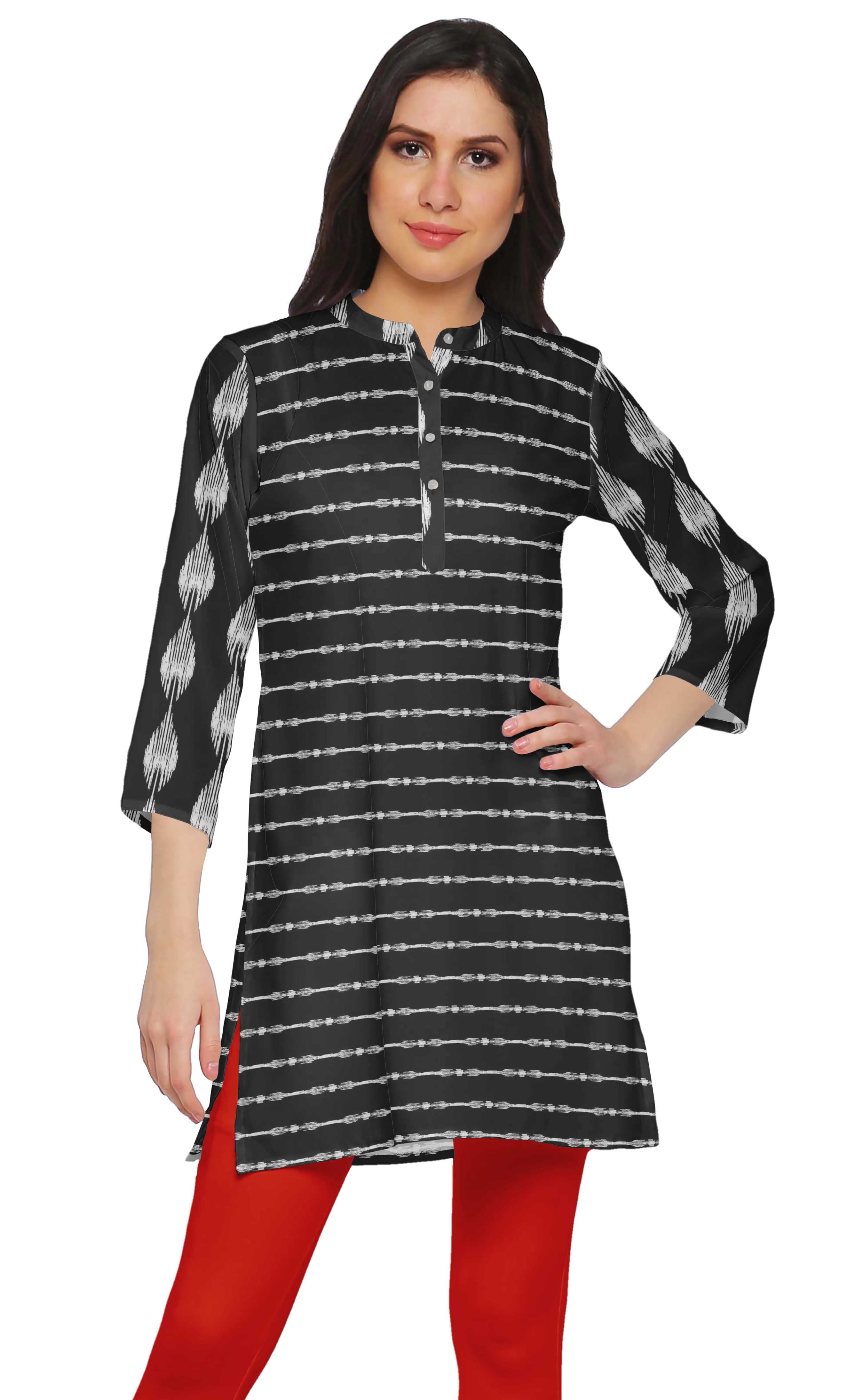 Moomaya Printed Collar Close Neck Mini Tunic Dresses For Women Clothing Wear