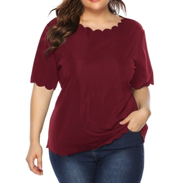 SHOPESSA Plus Size Clothes for Women Woman's Plus Size Casual Solid Color Casual Short Sleeve Round Neck Tops