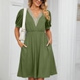 thumbnail image 2 of EQWLJWE Summer Dresses For Women 2023 Women's Short Sleeve V-Neck Solid Color Pocket Makings Dress, 2 of 7