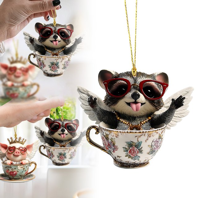 Clearance! Cute Angel And Angel Raccoon Ornaments Colorful Fashion Ornaments Acrylic Cow Ornaments Cute Angel And Angel Raccoon Car Backpack Decorations