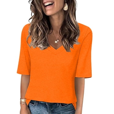 LOVZFMLL Women's Summer Tops 2025 Women's Fashion Tees Casual V-neck Loose Cute T Shirt 1/2 Sleeve Ladies Top