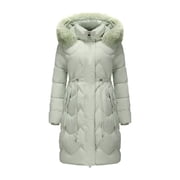 Wdfiry Women's Hooded Down Jackets Thick Winter Plus Size Long Sleeve Pockets Coats Drawstring Tummy Control Zip Up Outerwear