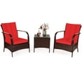 thumbnail image 3 of Costway Ensemble de Mobilier de Terrasse en Rotin Osier 3 Pcs Table Basse et 2 Chaises en Rotin avec Coussins, 3 of 9