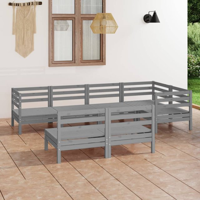 vidaXL Ensemble de Salon de Jardin 7 Pcs en Pin Massif Gris