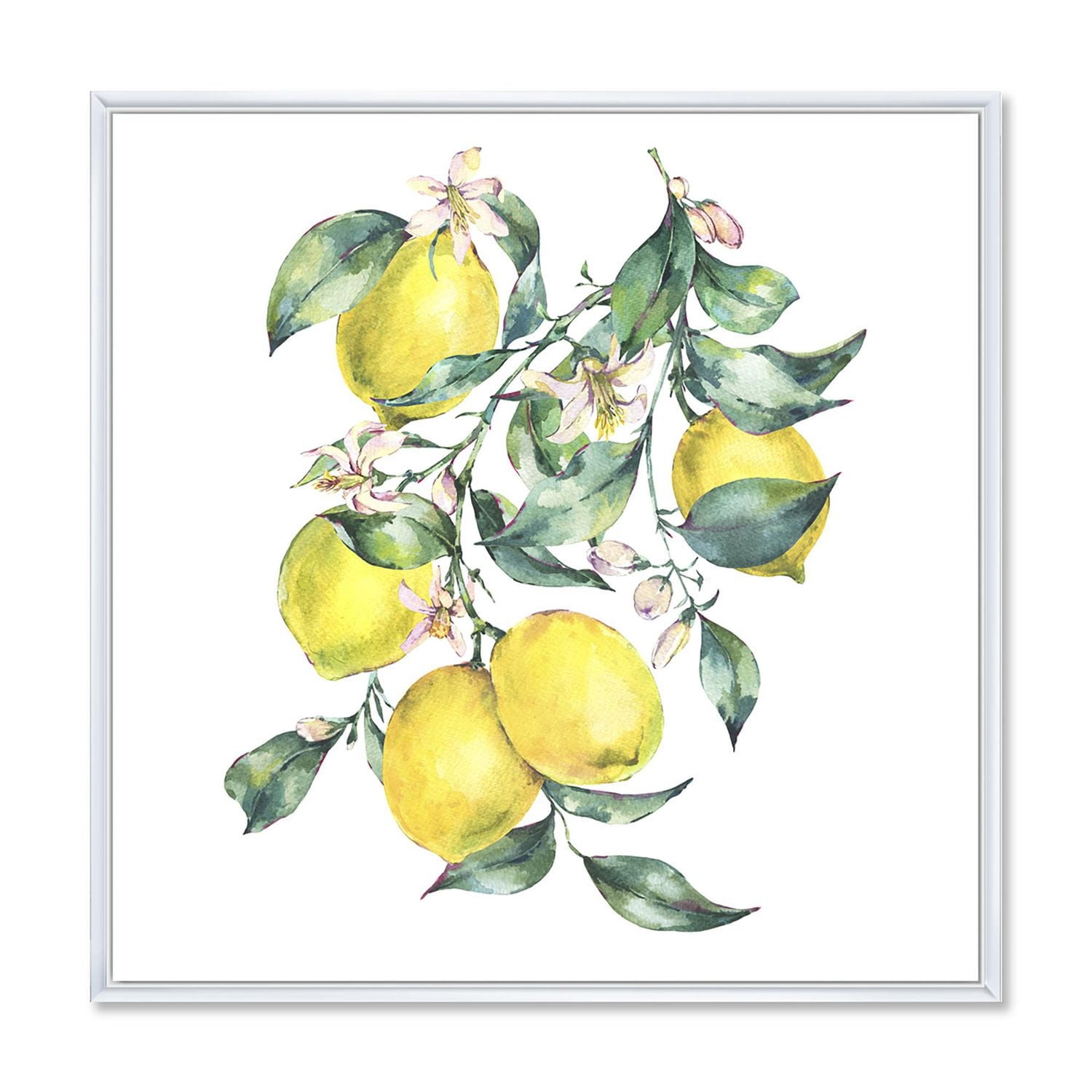 Designart Branche de citrons jaunes et de feuilles I ART MURAL À CADRE FLOTTÉ