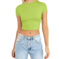 thumbnail image 1 of JIRNDf Hauts pour Femmes T-Shirts d'Été Tendance Mode Manches Courtes Mignon Court Basique Col Rond Coupe Ajustée Blouse pour Femmes Tunique Décontractée Hauts Vert Menthe P, 1 of 5