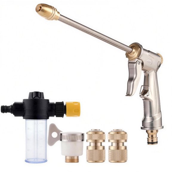Buse de Lavage de Voiture Domestique à Haute Pression à Eau avec Modes de Jet Multiples en un Clic Buse de Ventilateur Directe Tout en Cuivre Joints Étanches Pot en Mousse pour Lavage de Voiture et Nettoyage de Cour