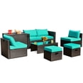 thumbnail image 2 of Costway Ensemble de Mobilier de Terrasse en Rotin 8 Pcs Rangement Peu Encombrant Coussin Housse Turquoise, 2 of 9