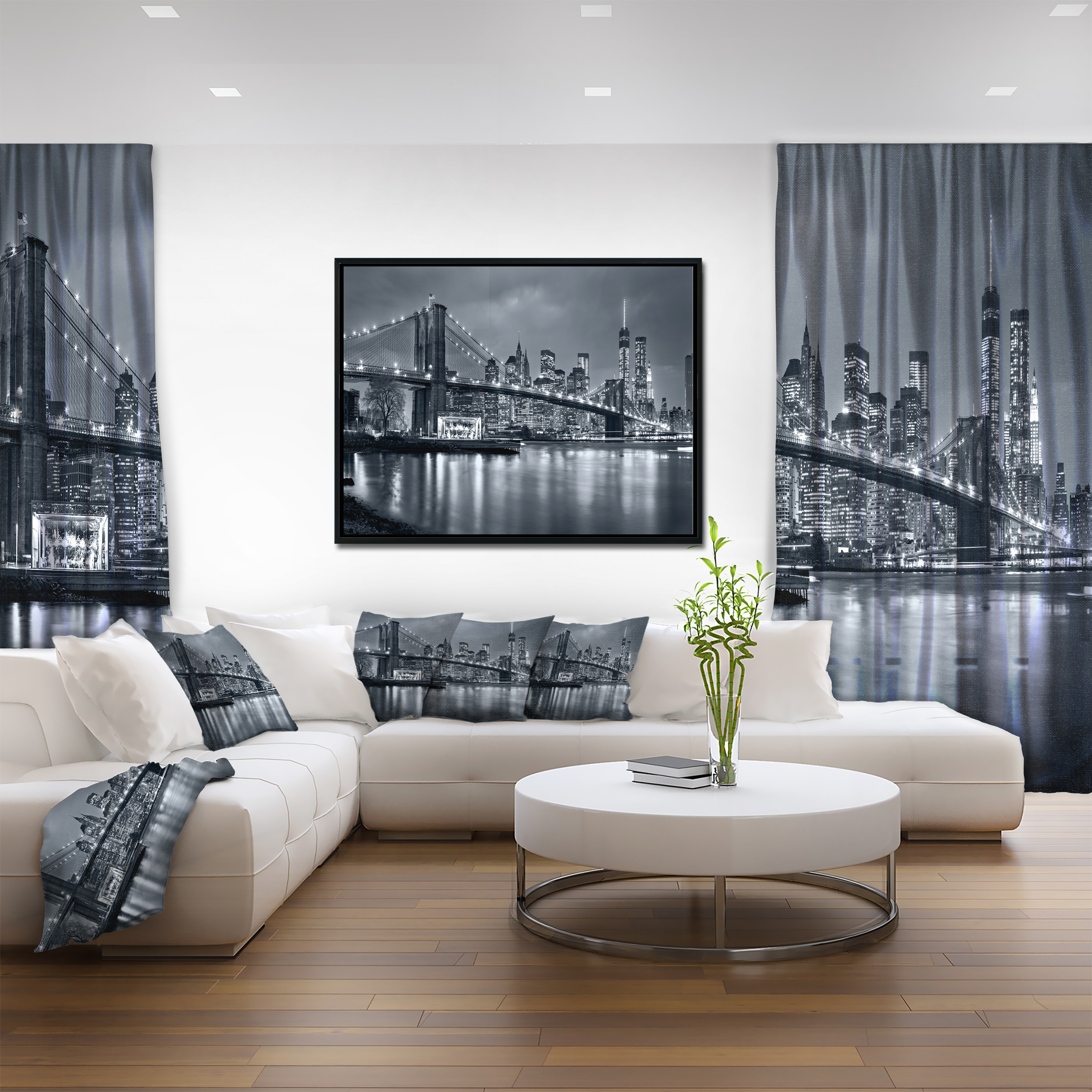 Design Art Panorama New York City Dans La Nuit Sur Toile Encadrée