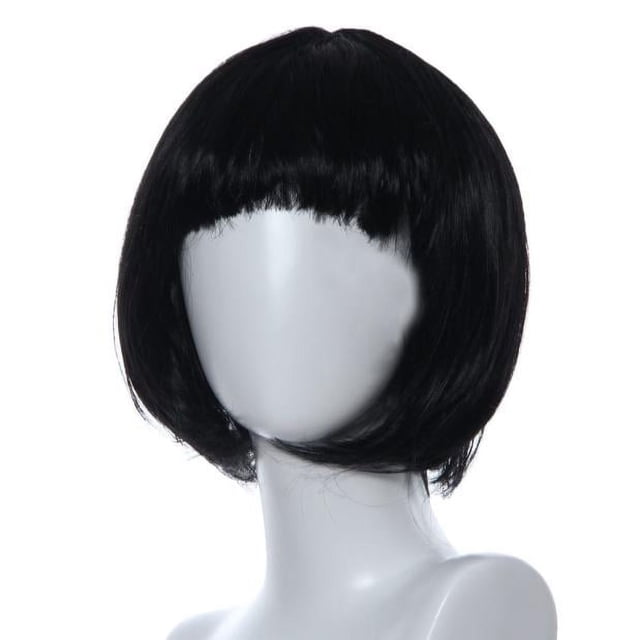 Riforla Perruque Cheveux Courts Raides Roll Bang Petite Mascarade BK Perruques pour Femmes Noir