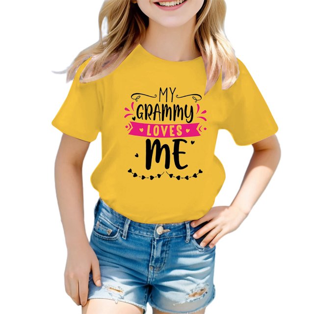 PMVFHDE Hauts pour Filles T-Shirts Grande Taille pour Fille Hauts Graphiques pour Fille T-Shirts pour Fille Coupe Ample T-Shirts pour Fille Coupe Ample T-Shirt Graphique pour Fille Col Rond Manches Courtes Jaune, 5-6 Ans