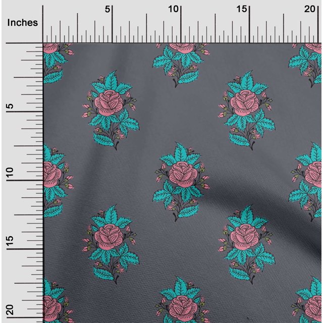 oneOone Cotton Poplin Fabric Leaves & Floral Block Decor Fabric Printed BTY 56 Inch Wide
