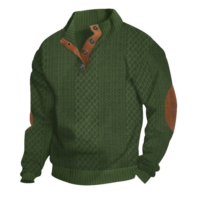 FAIWAD Mens Long Sleeve Pullover Tops Stand Collar Button Down Classic Color Block Plus Size Tops