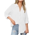 thumbnail image 1 of Womens Cotton Linen Button Down Shirts Boyfriend Long Sleeve Oversized Lapel Blouses Tops with Chest Pocket, 1 of 7