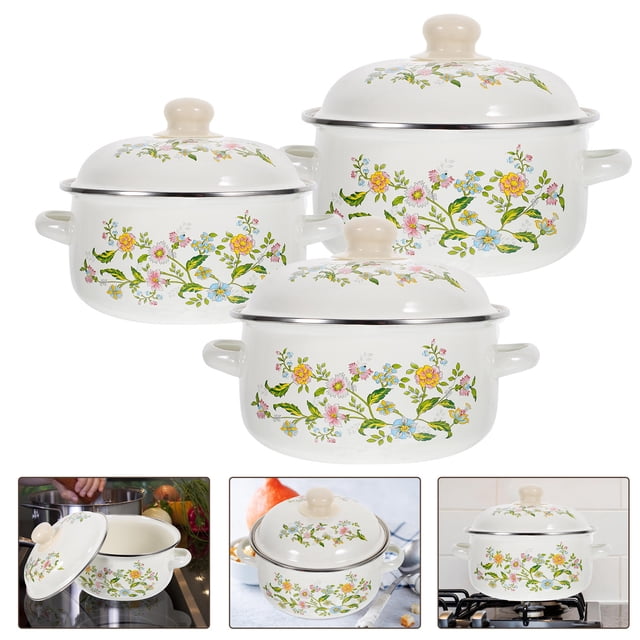 FUTUREORYY 3pcs Enamel Cooking Pots Set Multi Color for Kitchen Use Instant Noodles Pot