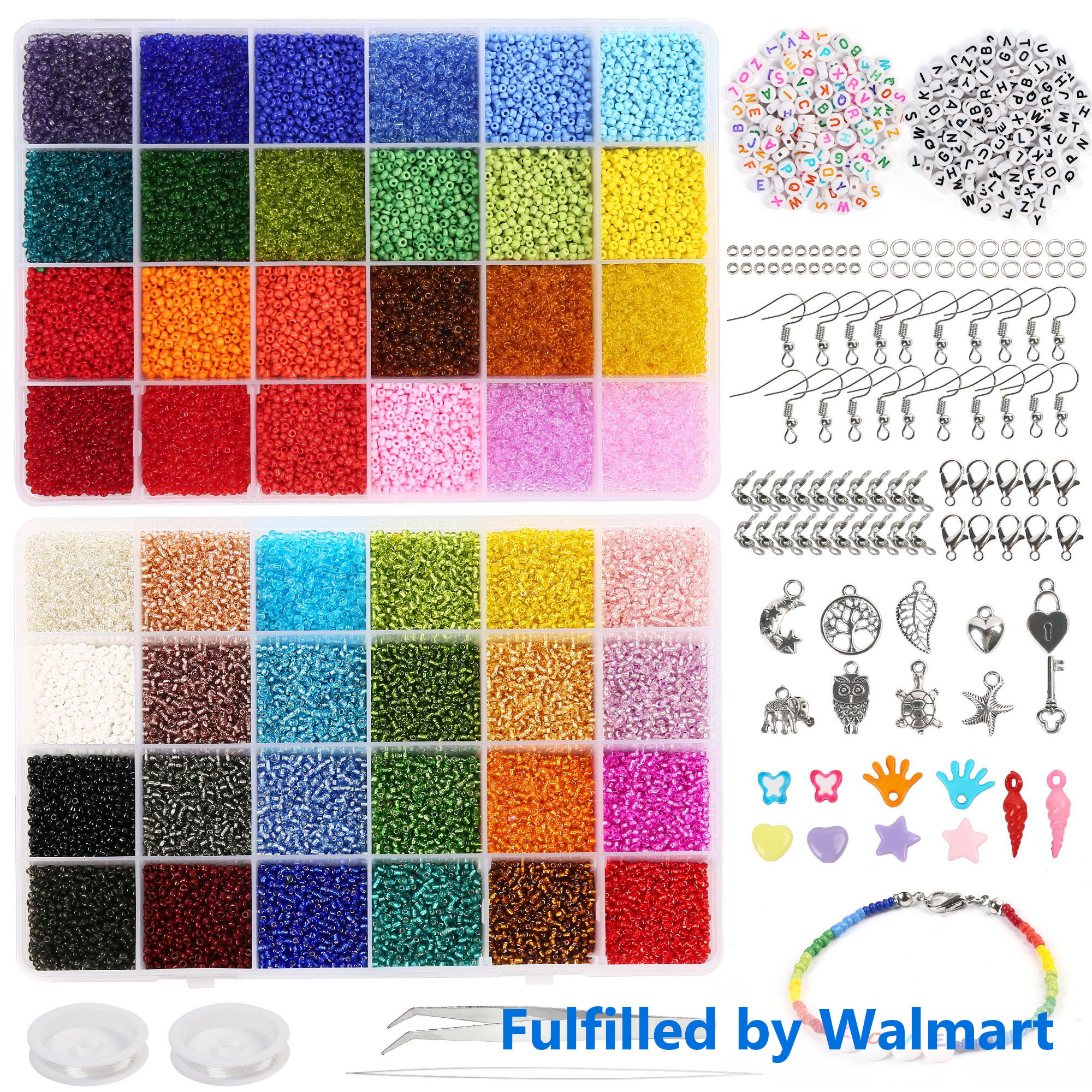 LotFancy 40000Pcs Glass Seed Beads for Bracelet Making Kit, 2mm Small Beads for Jewelry Making