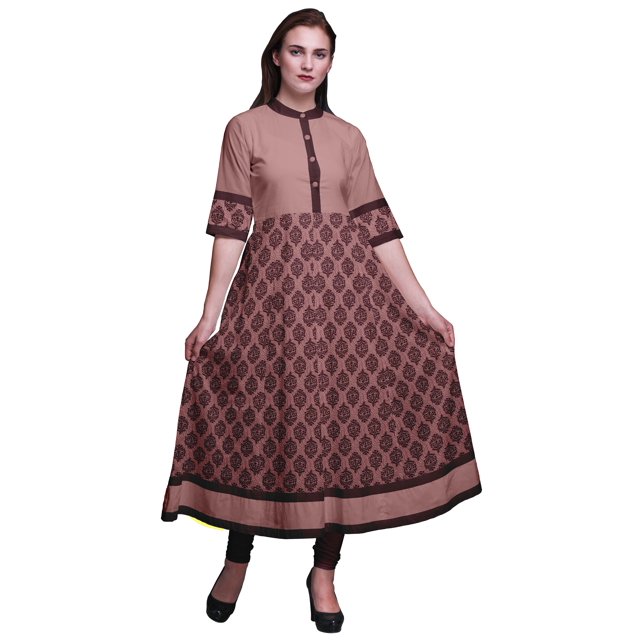 Bimba Kurtis Indiennes à Pois Roses et à Blocs Floraux pour Femmes, Longues, Évasées, Décontractées, Robes Anarkali, Kurti Ethnique - Moyen