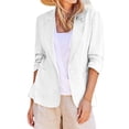 thumbnail image 1 of IMENGL Linen Casual 3/4 Stretchy Ruched Sleeve Lightweight Work Office Jacket, White 2XL, Size M-5XL, 1 of 9