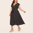 thumbnail image 4 of LSLJS Plus Size Ladies Polka Print Dress Button Lace-up Waist V-neck Skirt, 4 of 7