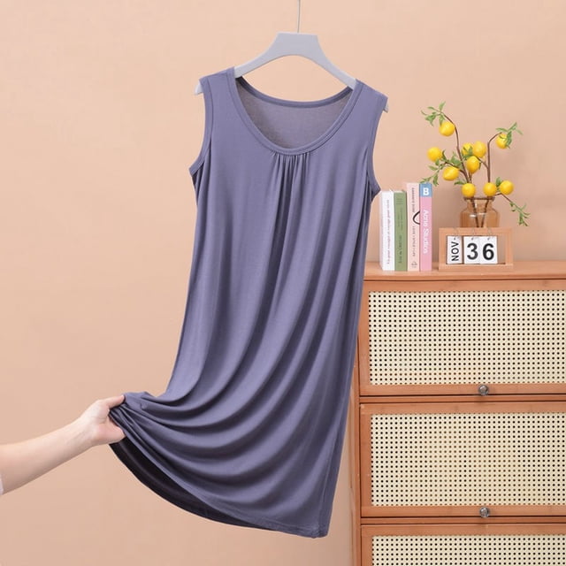 Huaizzzy Chemise de Nuit d'Été pour Femme Confortable à Col Rond Sans Manches Robe de Maison Tenue de Détente Décontractée Basique Vêtement de Nuit pour Femmes Grande Taille Chemise de Nuit Femme Dames Chemise à Manches Longues Manches Courtes