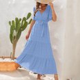 thumbnail image 4 of Ovzne Robes pour Femmes 2025 Robe pour Femme Mode Femmes Été Décontracté Col en V à Volants Manches Courtes Robe Unie Grande Taille Robe Manches Courtes Liquidation, 4 of 7