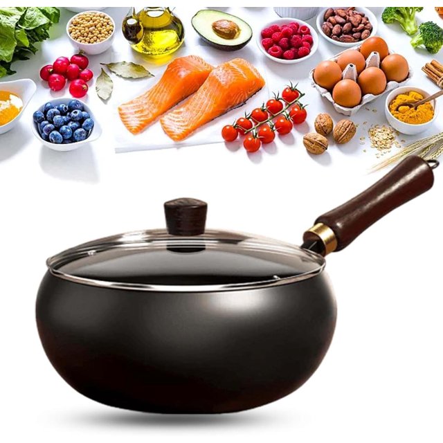Jinswhdre Cast Iron Skillet - Hand-Forged Iron Pan, 9.5 Inch Uncoated Pure Metal Frying Pan with Lid, Large Belly Pot for Gas & Induction Stoves, Non-Stick Cookware for All Culinary Styles