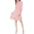 thumbnail image 1 of INSPIRE CHIC Women's Layered Ruffle Hem 3/4 Sleeves Smocked Chiffon A-Line Dress XL Pink, 1 of 8