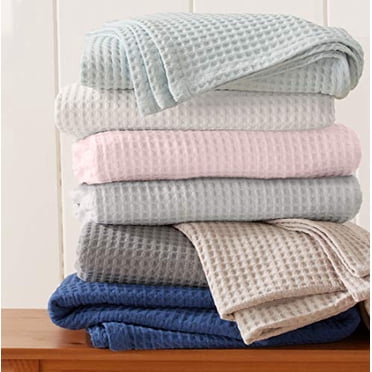 100% Cotton Waffle Weave Thermal Blanket. Super Soft Season Layering. Mikala Collection (Full/Queen, French Blue)