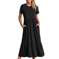 thumbnail image 2 of Penkiiy Robe d'Été Décontractée pour Femme à Manches Courtes, Col Ras du Cou, Coupe Évasée, Fluide, Maxi à Étages, Robe de Plage avec Poches, G Noir, 2 of 8
