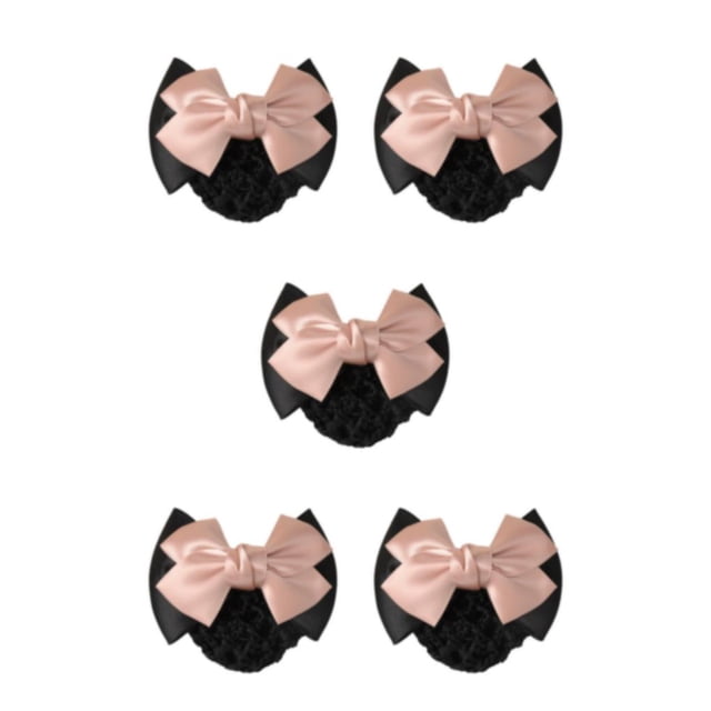 Decodeary Professional Hair Plate Mesh Pocket Practical Snood Net Elegant And Professional Two Bows- light pink 5Set