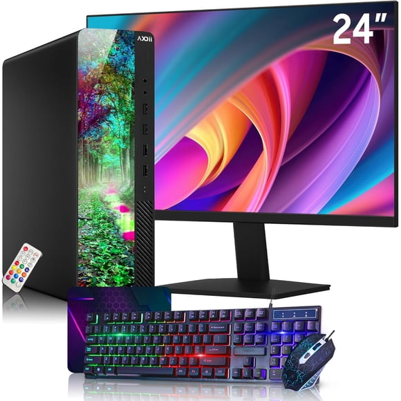 AXOII RGB Desktop PC ~ 24" Inch Monitor ~ Intel Core i5 processor upto 4.0GHz 16GB DDR4 RAM 512GB SSD WiFi Bluetooth Windows 11 Pro Refurbished