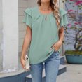 thumbnail image 4 of Timegard Tops for Women Ruffle Short Sleeve Round Neck T Shirts Fashion Casual Solid Color Dressy Blouses, 4 of 7