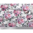 thumbnail image 2 of Soimoi White Japan Crepe Satin Fabric Ranunculus & Penoy Floral Print Fabric by Yard 42 Inch Wide, 2 of 3