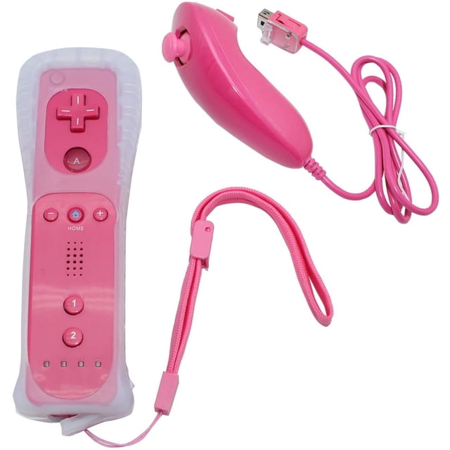 Remote Controller for Wii Nintendo,Wii Remote and Nunchuck Controllers with Silicon Case for Wii and Wii U(Pink)