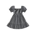 thumbnail image 1 of Fortune Robe à Carreaux pour Tout-Petites Filles, Manches Courtes Bouffantes, Robe Soleil Ligne A, 1 à 4 Ans, 1 of 9