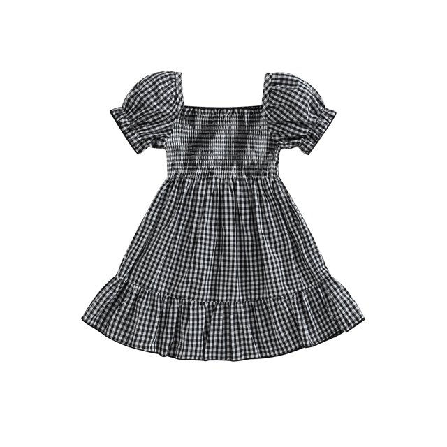 Fortune Robe à Carreaux pour Tout-Petites Filles, Manches Courtes Bouffantes, Robe Soleil Ligne A, 1 à 4 Ans