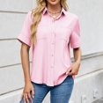 thumbnail image 1 of asjyhkr Womens Button down Shirts Short Sleeve Summer Causal Business Work Tops with Pockets Lightweight Comfy Soft Tees, 1 of 8