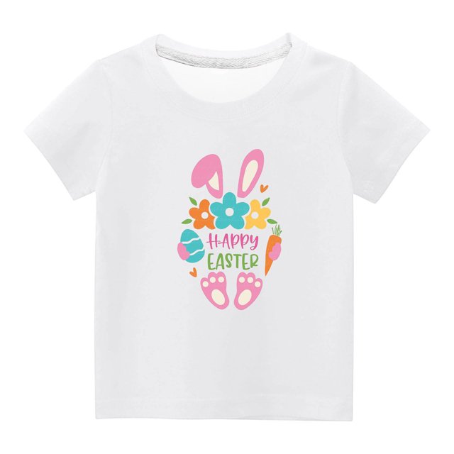 MeetoTime T-shirt à Manches Courtes de Pâques pour Enfants, Col Rond, Coupe Ample, Imprimé, pour Garçons et Filles, 3 à 14 Ans