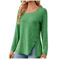 thumbnail image 1 of Timegard Hauts pour Femmes Col Carré à Boutons Manches Longues Fendu Confortable T-Shirt d'Automne Chic Décontracté Ample Hauts Blouse, 1 of 8